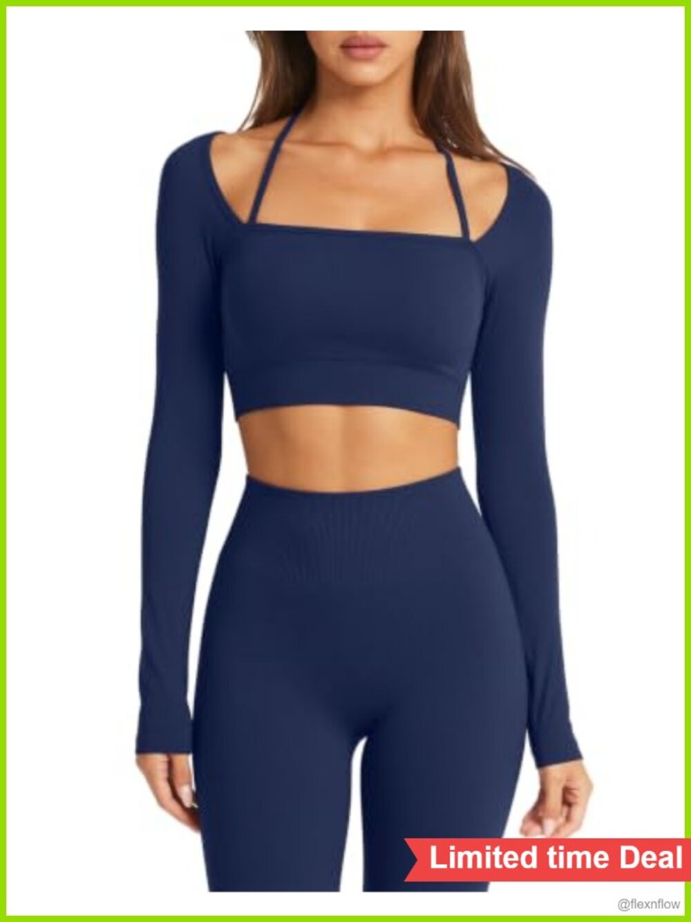 SUUKSESS 2 Piece Workout Set Square Neck Crop Top Seamless Leggings